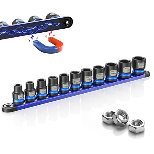 Seesii 1/2″ Drive 6-Point CR-MO Shallow Impact Socket Set w/ Magnetic Organizer (10-24mm) 11-Piece