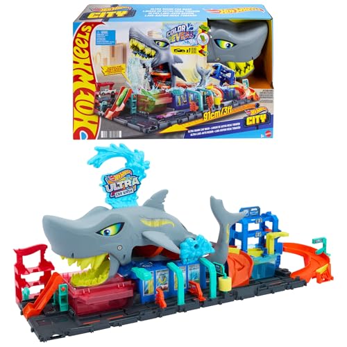Hot Wheels City Ultra Shark Car Wash & Color Reveal Toy Vehicle