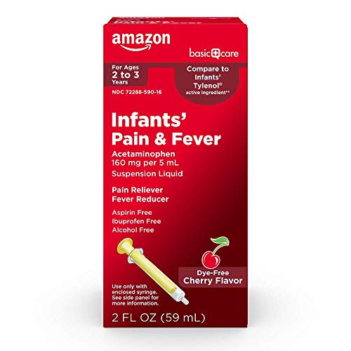 Amazon Basic Care Infants' Pain & Fever Acetaminophen 160 mg/5 mL Dye-Free Cherry 2 fl oz