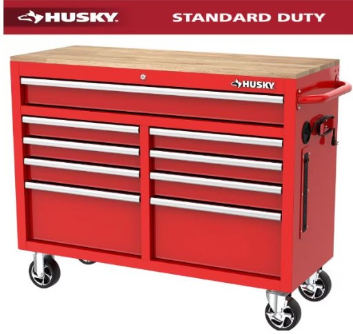 Husky 46 in. W x 18 in. D 9-Drawer Gloss Red Mobile Workbench Cabinet