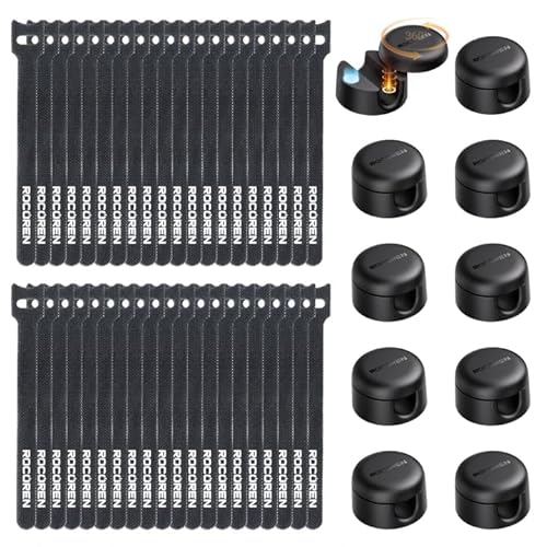 Rocoren Cable Management Kit 50-Pack w/ 10 Magnetic Rotatable Cord Clips & 40 Reusable Hook & Loop Cable Ties Deal