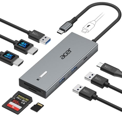 (Prime Deal) Acer 9-in-1 USB-C Dual Monitor Docking Station w/ 2x HDMI 4K@60Hz, 100W PD & SD Card Slots