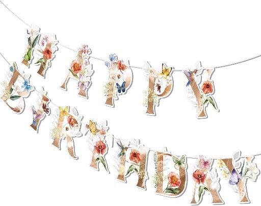 Boho Wildflower Decor Bundle: Happy Birthday Banner + 2 Flower Garlands Deal