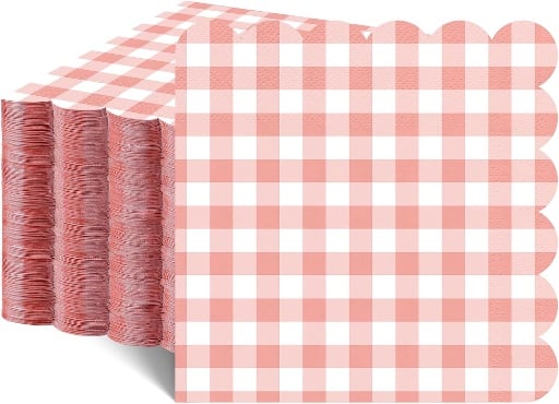 80 Pcs Pink Gingham Paper Napkins Set