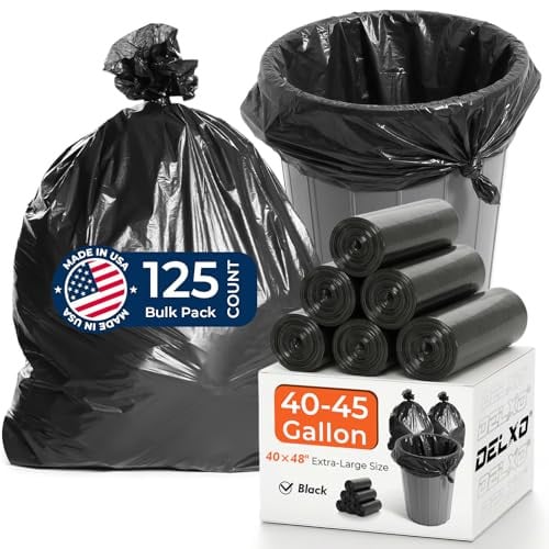 Delxo 40-45 Gallon Trash Bags, 125 Count