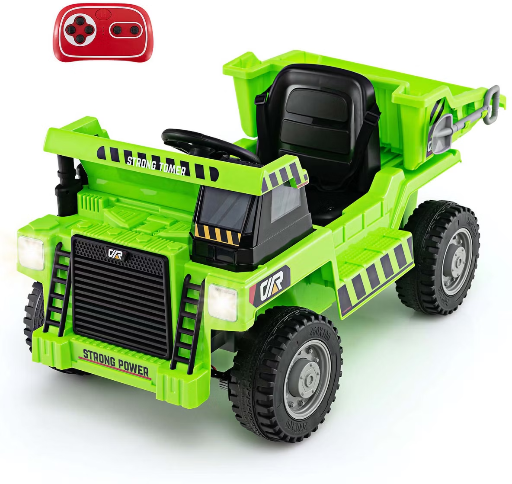 Costway Kids Ride on Dump Truck with Wireless Connection, Music, LED Lights, Soft Start, Green