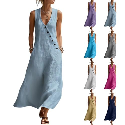 V Neck Sleeveless Maxi Sun Dresses