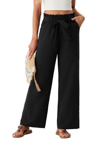 IWOLLENCE Women's High Waist Wide Leg Linen Blend Pants w/ Pockets Deal