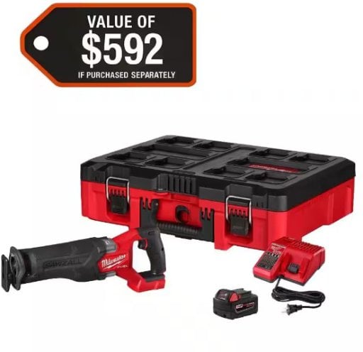 Milwaukee M18 FUEL 18V Cordless SAWZALL Reciprocating Saw with PACKOUT Tool-Box, 5.0 Battery, and Charger Deal