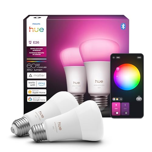 Philips Hue Smart A19 LED Bulbs 2-Pack (Multicolor, E26)