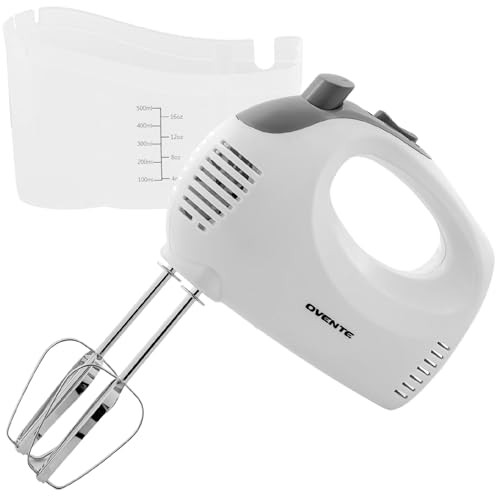 Ovente 5-Speed Ultra Power Hand Mixer w/ Snap-On Storage Case (White)