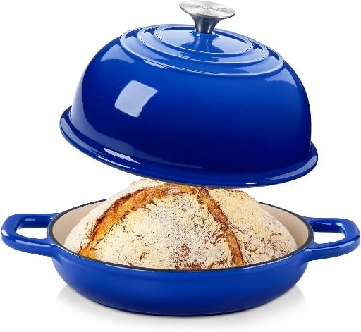 Velaze 5-Qt Enameled Cast Iron Bread Baking Dutch Oven w/ Dome Lid (Blue)