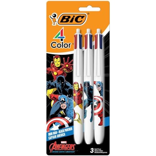 BIC 4 Color Marvel Avengers Retractable Ballpoint Pens 3-Count 1.0mm Medium Point