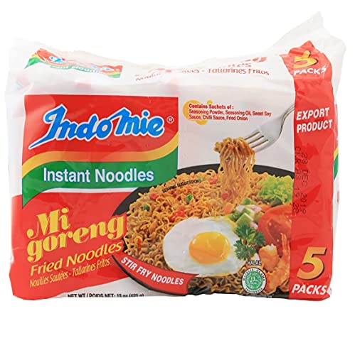 Indomie Mi Goreng Instant Stir Fry Noodles Original Flavor 5 Count - Pack of 6