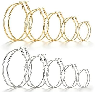 10 Pairs Gold and Silver Hoop Earrings Deal