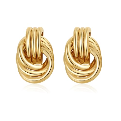 SHERLOVE Chunky Gold Statement Drop Dangle Knot Earrings