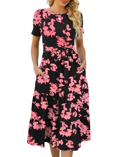 Lyrur Women's Summer Floral Short Sleeve Midi Dress Deal