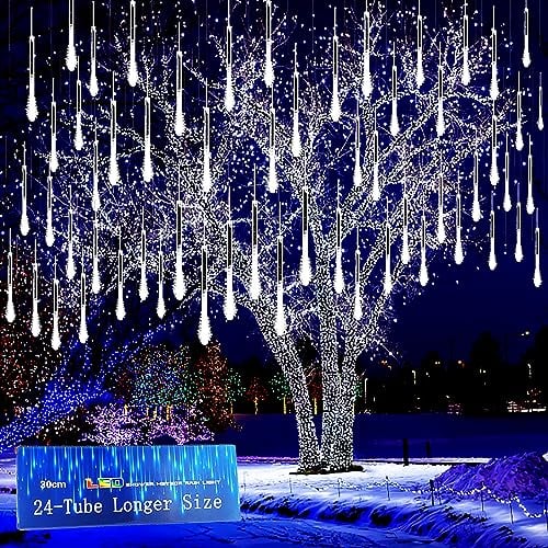 Kwaiffeo 24-Tube 30' LED Meteor Shower Christmas Lights (White)