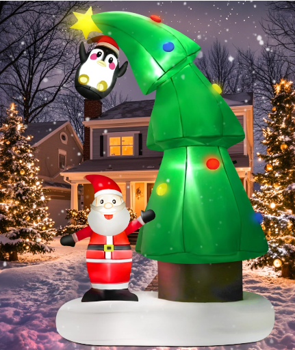 Lookfly 6FT Christmas Tree Inflatables with Santa Claus & Penguin