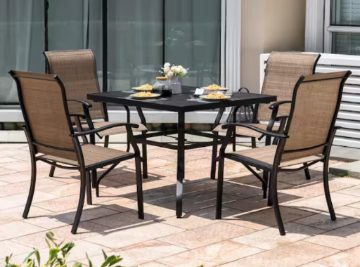 Nuu Garden 5-Pieces Rust-Free Metal Outdoor Patio Dining Set with 4 Textilene Dining Chairs and Square Dining Table Deal