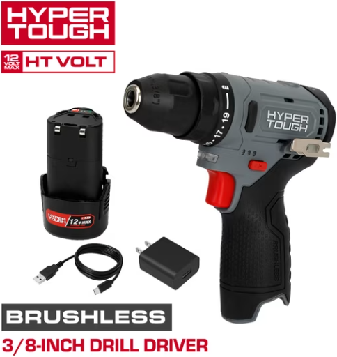 Hyper Tough 12V Brushless Cordless Drill Driver with Battery & Charging Cable Deal