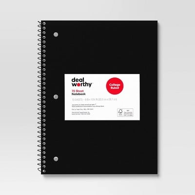Subject Spiral Notebook College Ruled Black Deal