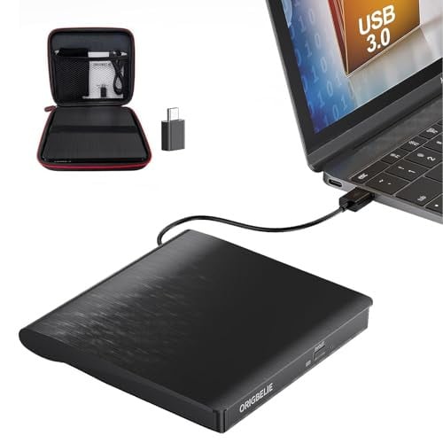 ORIGBELIE External USB 3.0 Portable CD DVD Burner Player Reader Writer with Carrying Case Deal