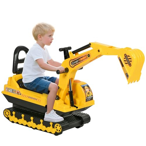 HOMCOM No Power Ride On Excavator Toy Tractors Digger Movable Scooter Walker Pretend Play Toddler Construction Truck Basket Storage for Boys Girls 18-48 Months Yellow Black