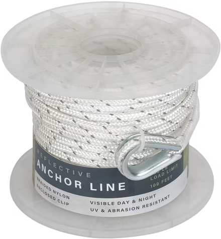 DRIFT 1/4" x 100' Braided Nylon Reflective Boat Anchor Line with Clip