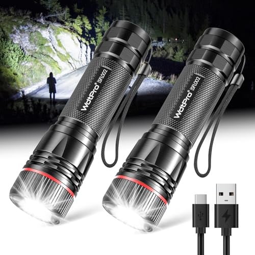 WdtPro Rechargeable High Lumens LED Tactical Flashlight 2-Pack