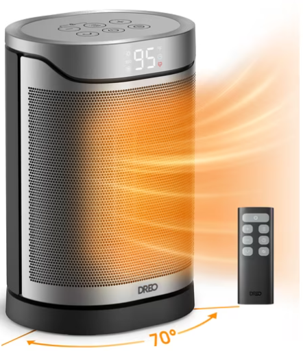 DREO 1500W Portable PTC Ceramic Space Heater with Oscillation, Thermostat & Remote (DR-HSH018, Black)
