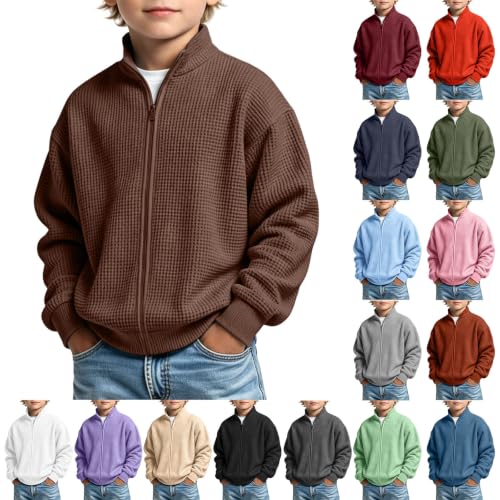 Boys Waffle Knit Zip Up Sweatshirt Stand Collar Fall Jacket Deal