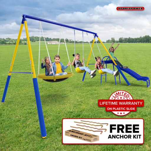 Sportspower Super Saucer Swing Set with 2 Swings, Saucer Swing & 5FT Slide Deal