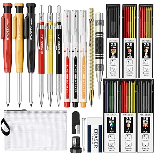 STAGEEK Mechanical Carpenter Pencil Set w/ Sharpener, 60 Refills & Storage Pouch 22-Pack