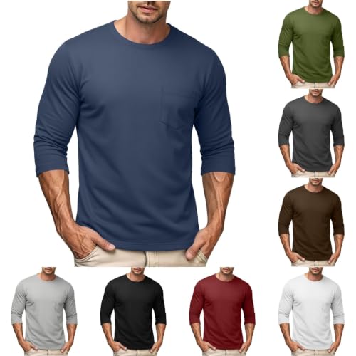 Mens 3/4 Sleeve Tee Shirts Lightweight with Pocket Deal