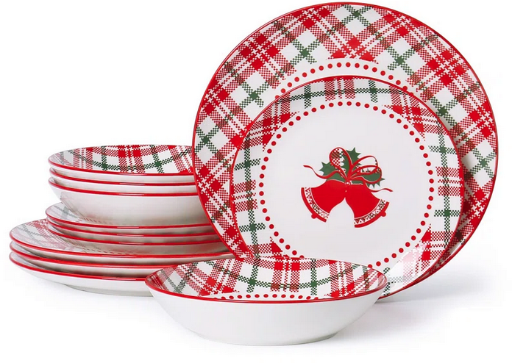 ALOFMO 12 Piece Christmas Red Dinnerware Set