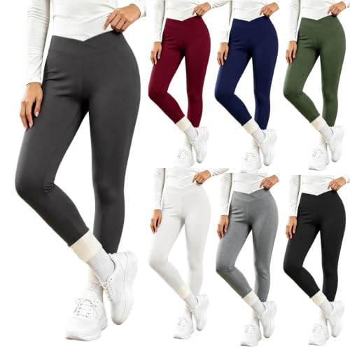 Women's Crossover Fleece Lined Leggings Tummy Control Deal