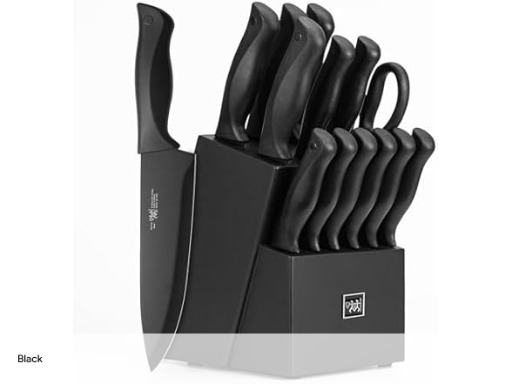 Hunter.Dual 14-Piece Kitchen Knife Set w/ Self Sharpening Block (Black)