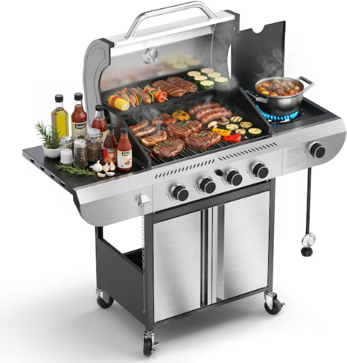 COWSAR Stainless Steel 4-Burner Liquid Propane Gas Grill with 1-Side Burner Deal