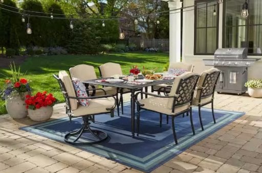 Hampton Bay Laurel Oaks 7-Piece Dark Brown Steel Outdoor Patio Dining Set with CushionGuard Putty Cushions Deal