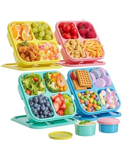 4 Pcs Snack Box Containers Set with 2 Pcs Sauce Containers