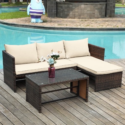 Ebern Designs 3-Piece Wicker Rattan Patio Conversation Sofa Set