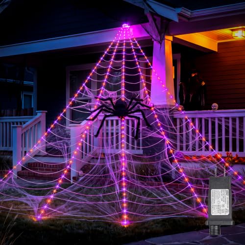 16.4 ft 255 LED Halloween Giant Spider Web Lights Set Deal
