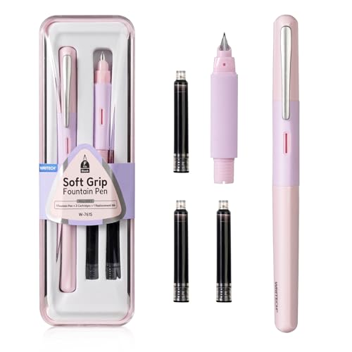 WRITECH Fine Nib Fountain Pen with 3 Ink Cartridges & Replacement Nib (Pink)