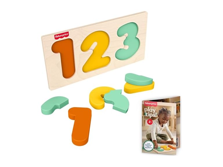 Fisher-Price Wood Montessori 1-2-3 Number Learning Puzzle Deal