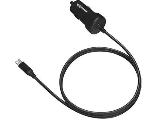 AmazonBasics 12W (5V, 2.4A) Car Charger with 3 ft Lightning Cable