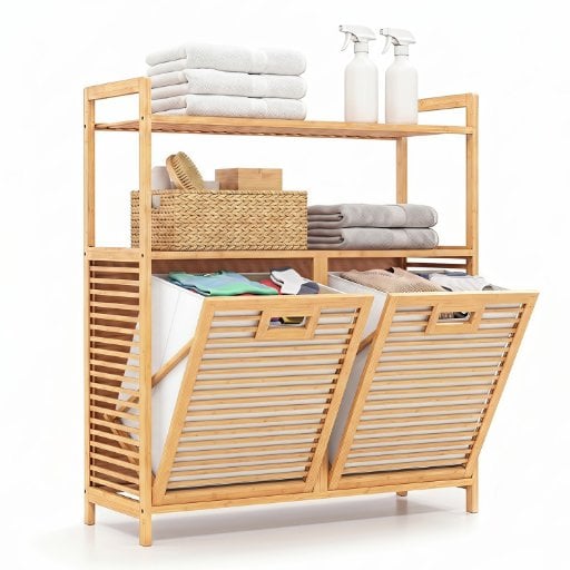 Costway Double Tilt Out Laundry Hamper with 2 Shelves