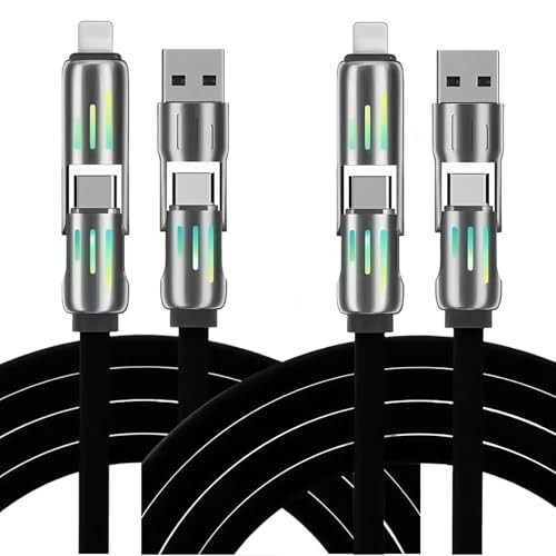 4in1 Multi USB Charging Cable 2-Pack 240W Max Fast RGB Charger