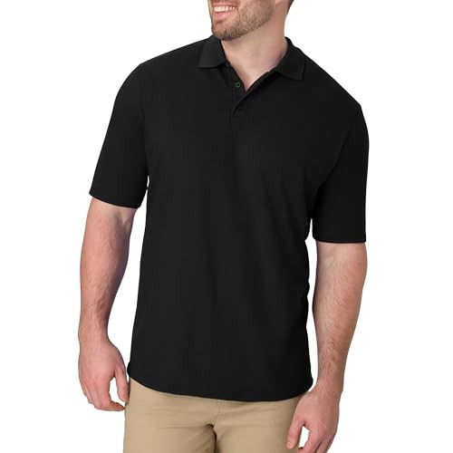 Hanes Men's X-Temp Short Sleeve Midweight Polo Shirt (Black)