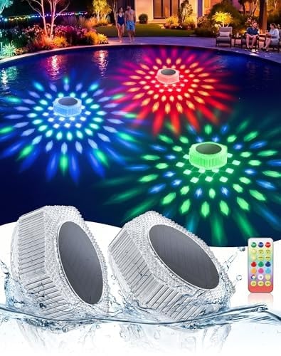 BUCASA Solar RGB LED Floating Pool Lights with Remote (2 Pack) Deal